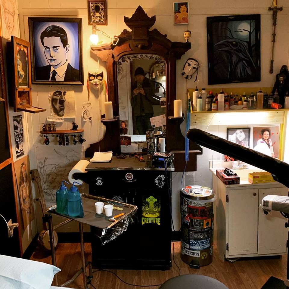 A view of The Parlor Room tattoo and art gallery in whitesburg, kentucky, a town in eastern kentucky known for appalachian arts.