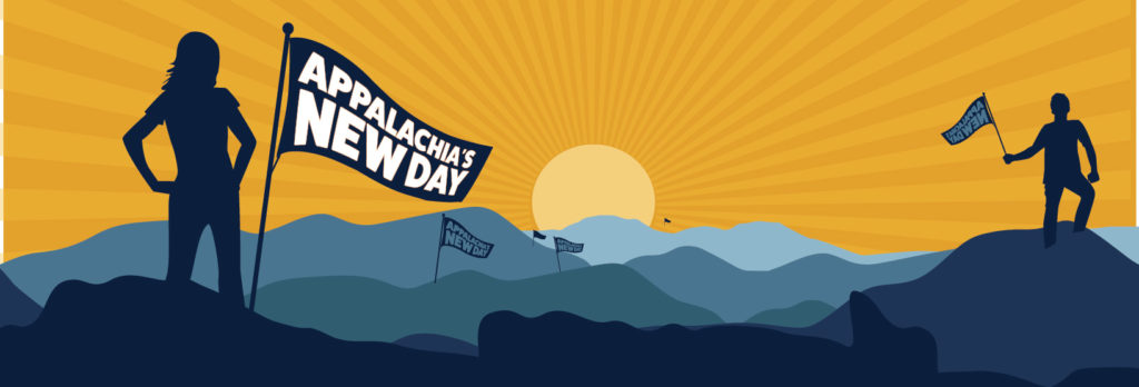 The banner for Appalachia's New Day campaign, stories of hope in eastern kentucky. part of shifting the narrative in central appalachia