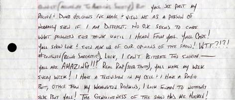 Part of a letter from James Cooper (Coop) to WMMT in Whitesburg, Kentucky, sent while he was at Red Onion State Prison in Virginia.