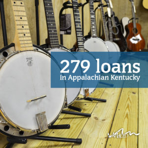 Banjos line a wall in eastern kentucky.