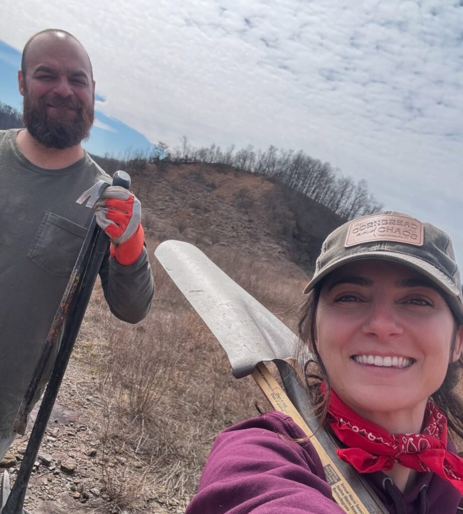 lauren and richard from renew Appalachia stand with shovels