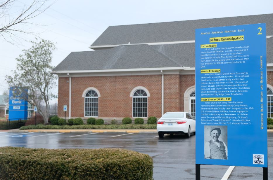 Blue markers in Winchester, Kentucky tell the stories of some of the African Americans in Clark County. 