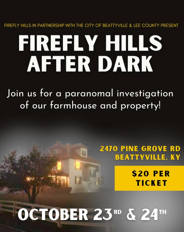 A flyer for the Firefly Hills after dark event to be held in October each year